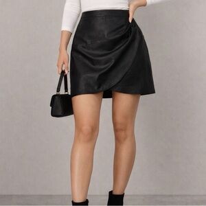 Abercrombie & Fitch Faux Leather Black Wrap Mini Skirt XL